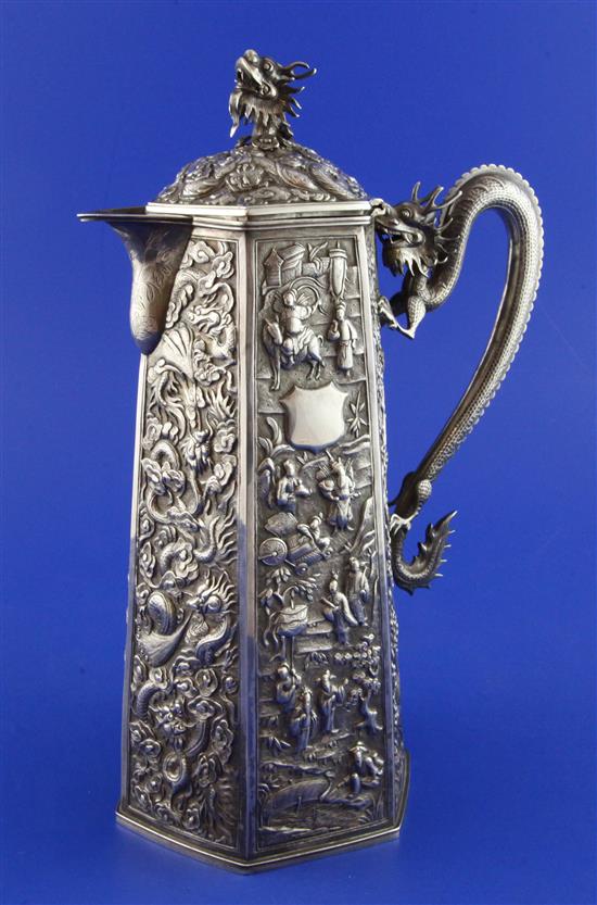 A late 19th/early 20th century Chinese silver coffee pot by Wang Hing, Hong Kong, gross 26 oz.